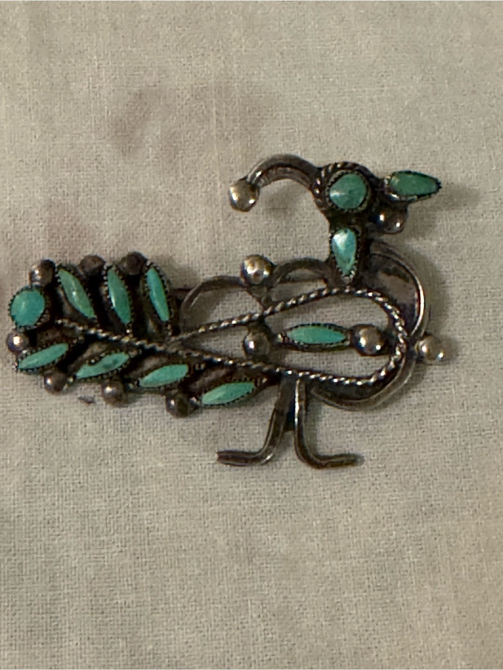 Vintage Sterling Turquoise Roadrunner Brooch